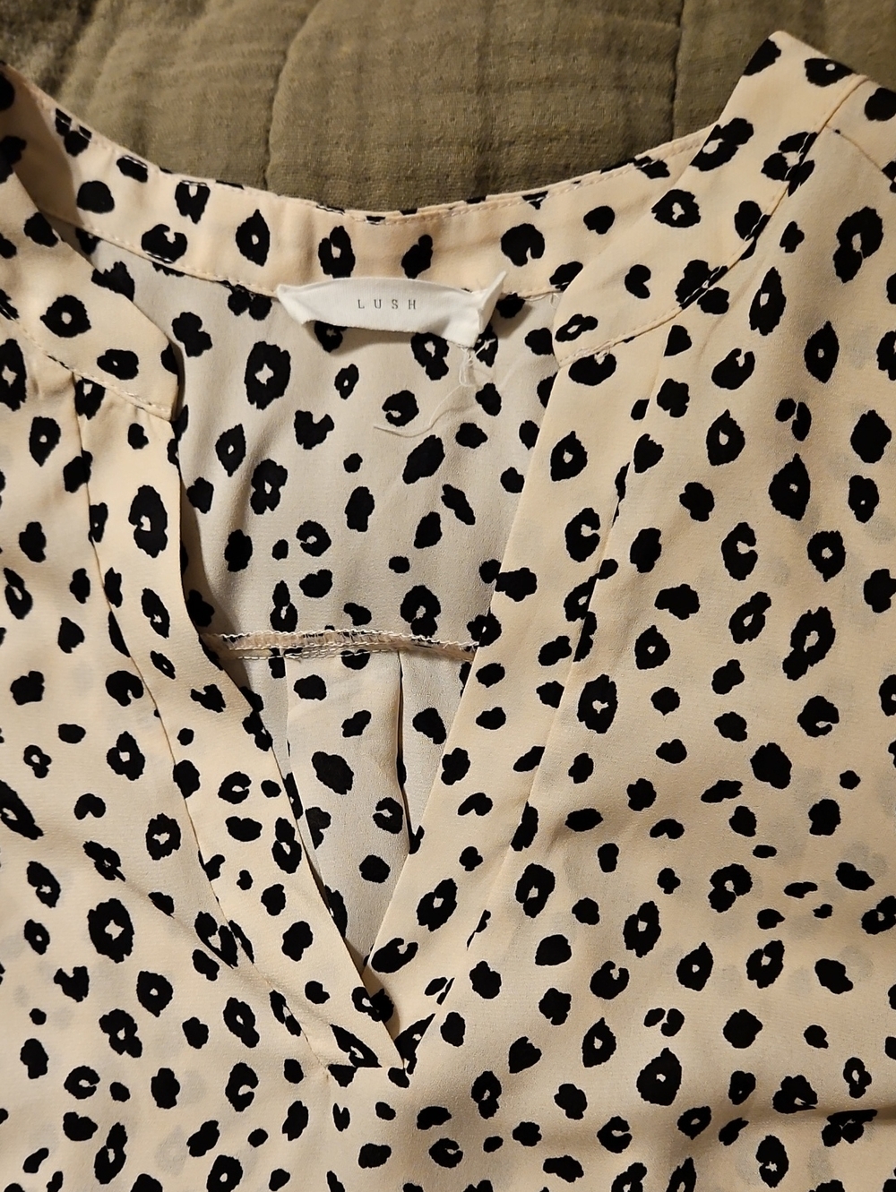 Lush Cream and Black Leopard-Print V-Neck Blouse